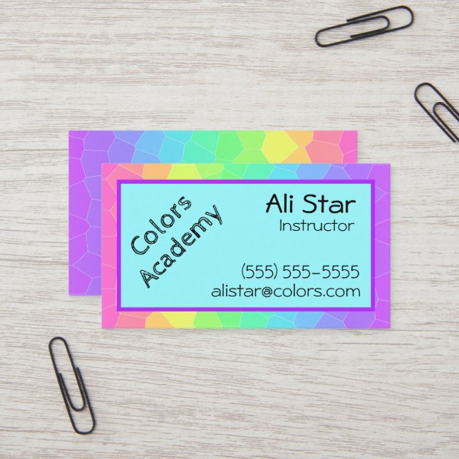 Bright Rainbow Geometric Business Cards (Front/Back In Situ)