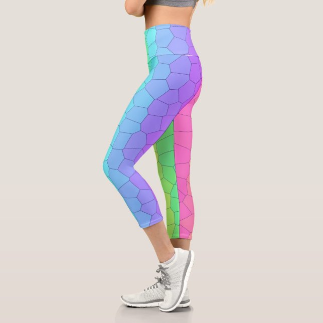 Bright Rainbow Geometric Capri Leggings (Left)