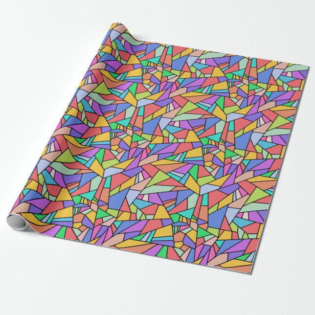 Bright Rainbow Geometric Glass Birthday Wrapping Paper (Unrolled)