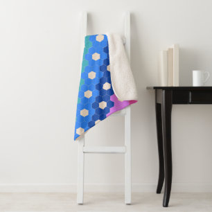 Bright Rainbow Geometric Hexagon Flower Pattern Sherpa Blanket