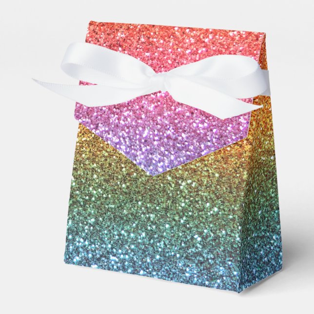 Bright rainbow glitter favour box (Front Side)