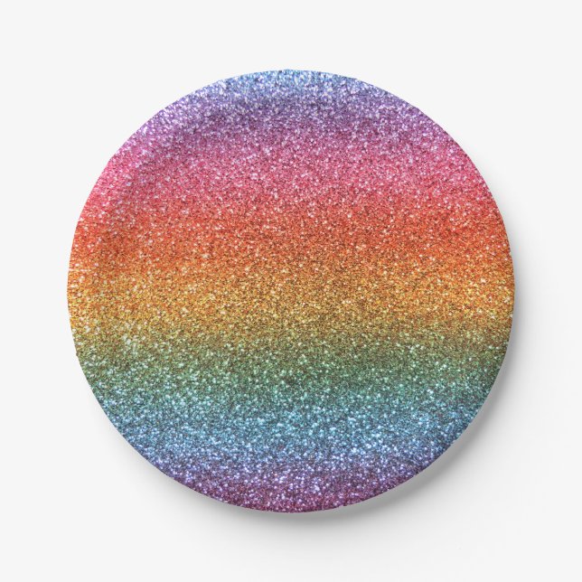 Bright rainbow glitter paper plate (Front)