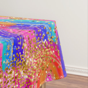 Bright Rainbow Gold Glitter Tablecloth