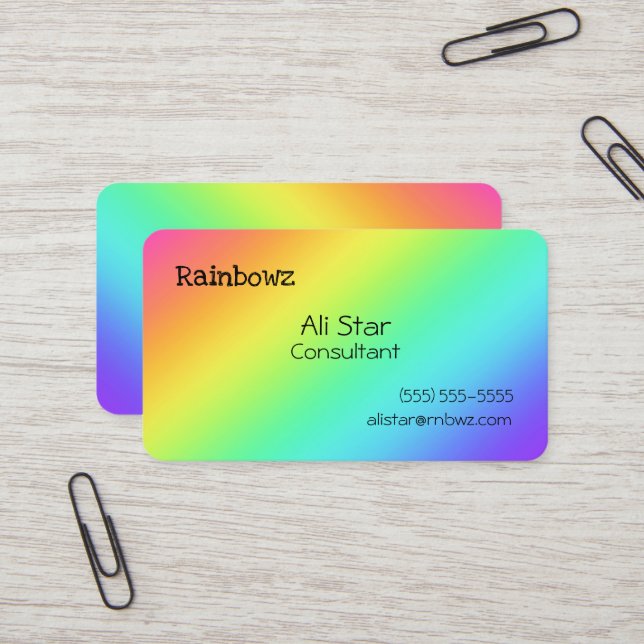 Bright Rainbow Gradient Business Cards (Front/Back In Situ)