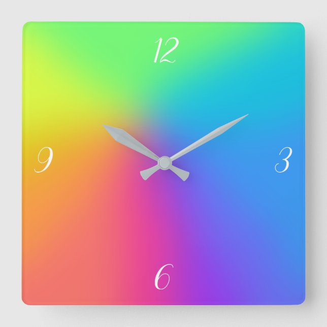 Bright Rainbow Gradient Square Wall Clock (Front)
