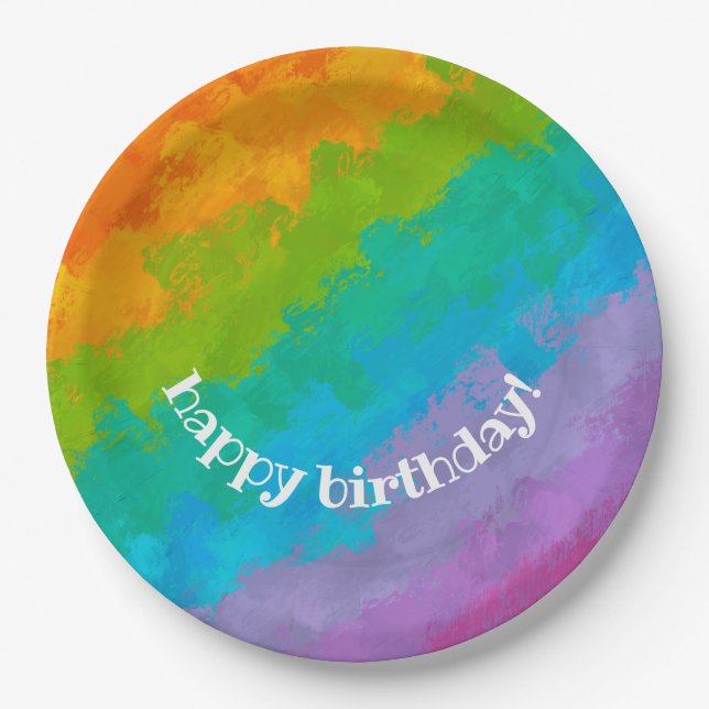 Bright Rainbow Happy Birthday Plates (Front)