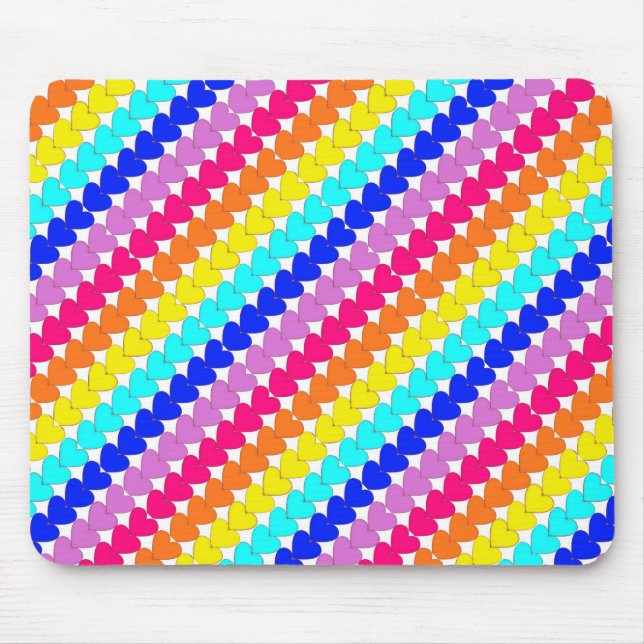 Bright rainbow hearts colourful mousepad (Front)