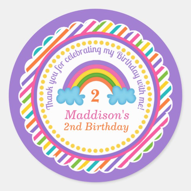 Bright rainbow kids girls birthday stickers favour (Front)