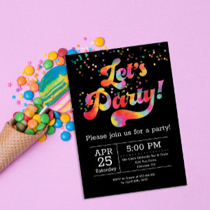 Bright Rainbow Let's Party Invitation