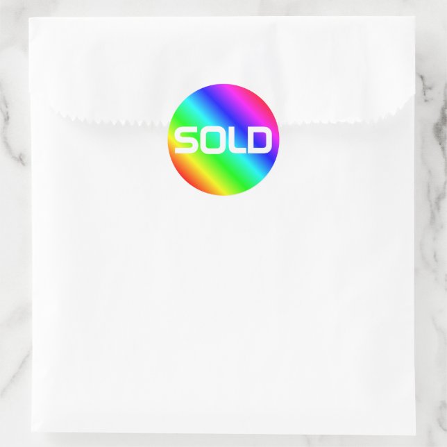 Bright Rainbow Modern Bold Typography Custom Sold Classic Round Sticker (Bag)