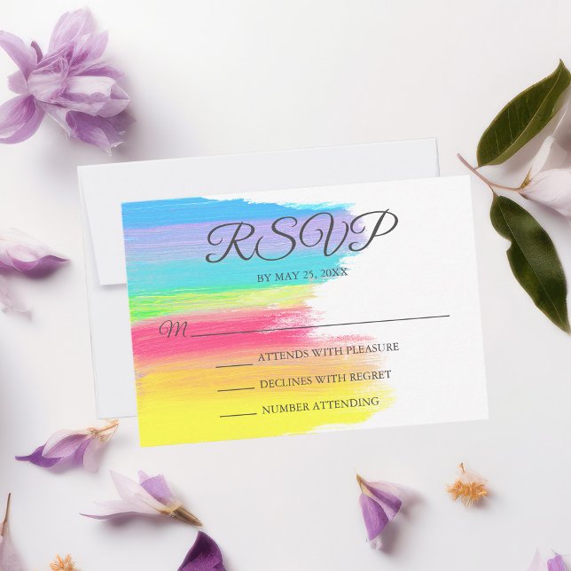 Bright Rainbow Modern LGBTQ Cheerful Gay Couple RSVP Card (Creator Uploaded)