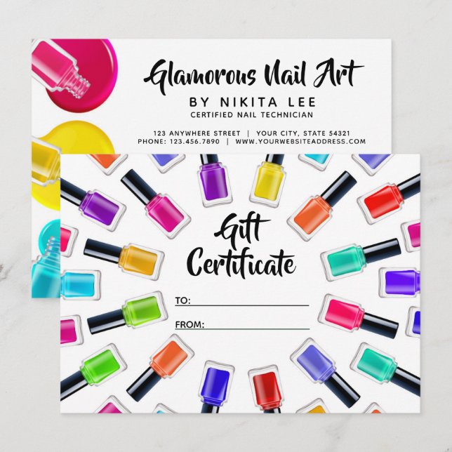 Bright Rainbow Nail Art Tech Gift Certificate Card (Front/Back)
