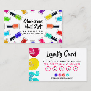 Bright Rainbow Nail Art Tech Salon Loyalty Card