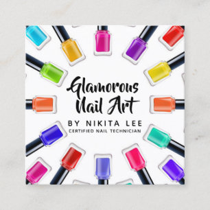 Bright Rainbow Nail Art Tech Salon Social Media Square Business Card