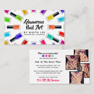 Bright Rainbow Nail Polish Art Tech Salon 4-Photo Business Card