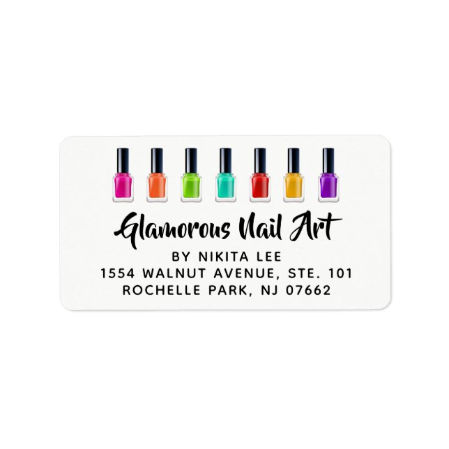 Bright Rainbow Nail Polish Art Tech Salon Address Label (Front)