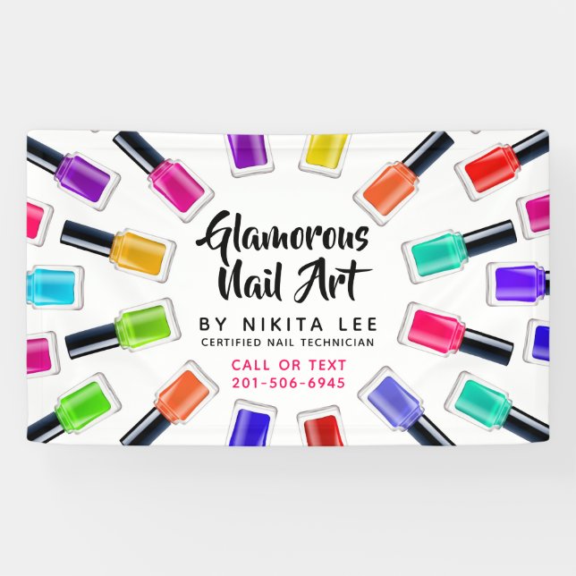 Bright Rainbow Nail Polish Art Tech Salon Custom Banner (Horizontal)