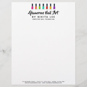 Bright Rainbow Nail Polish Art Tech Salon Custom Custom Letterhead