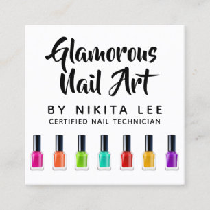 Bright Rainbow Nail Polish Art Tech Salon Custom Square Business Card
