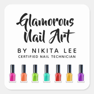 Bright Rainbow Nail Polish Art Tech Salon Custom Square Sticker