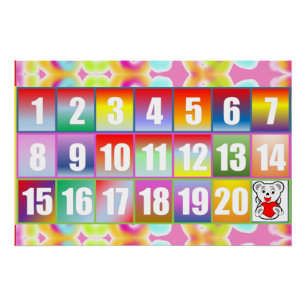 Bright Rainbow Numbers Poster 1–20 with Cute Bear