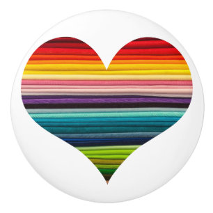 Bright Rainbow of Many Colours Heart Design Ceramic Knob