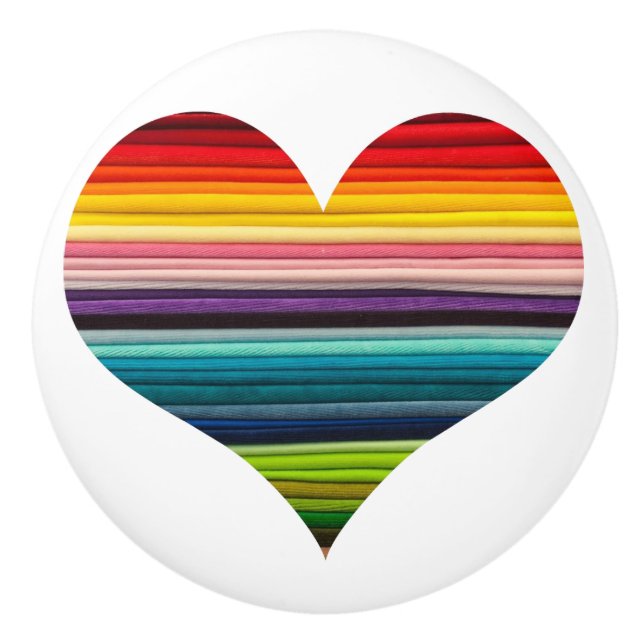 Bright Rainbow of Many Colours Heart Design Ceramic Knob (Front)