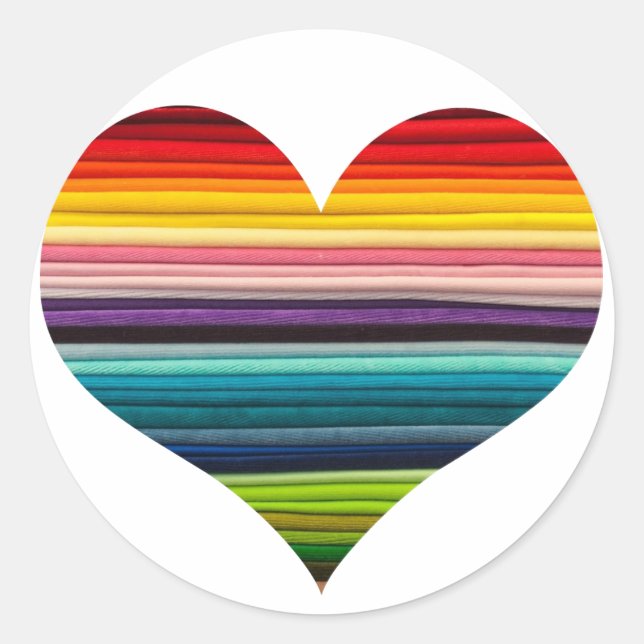 Bright Rainbow of Many Colours Heart Design Classic Round Sticker (Front)