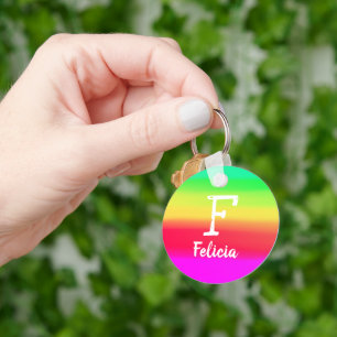 Bright Rainbow Ombre Colour Gradient Monogram Name Key Ring
