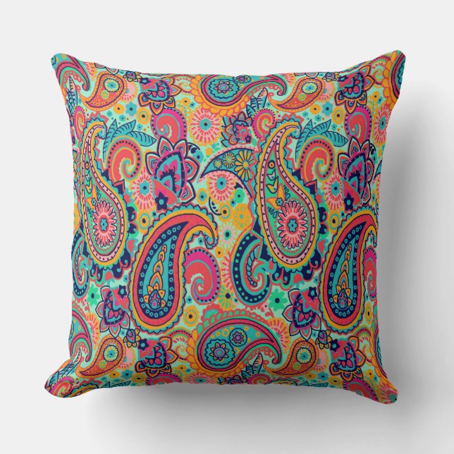 Bright Rainbow Paisley Cushion (Front)
