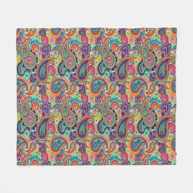 Bright Rainbow Paisley Fleece Blanket (Front (Horizontal))