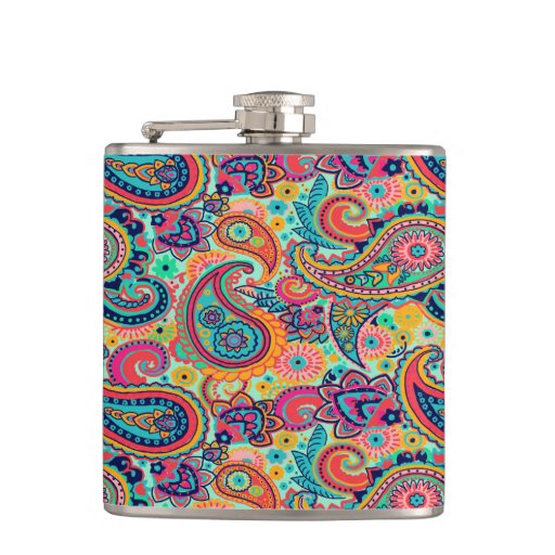Image of Bright Rainbow Paisley Hip Flask