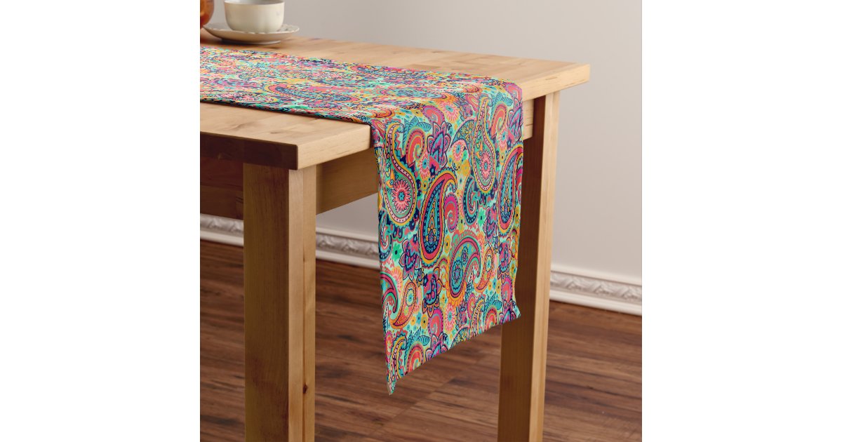 Bright Rainbow Paisley Short Table Runner Zazzle Co Uk