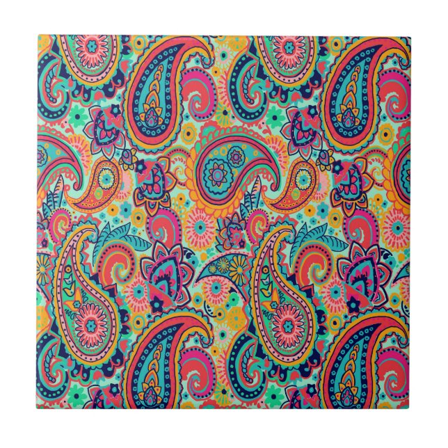 Bright Rainbow Paisley Tile (Front)
