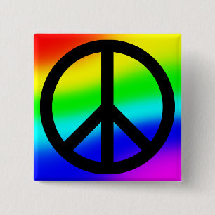 Bright Rainbow Peace Symbol 15 Cm Square Badge