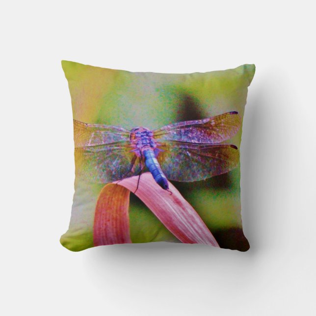 Bright Rainbow Pink Dragonfly Cushion (Front)