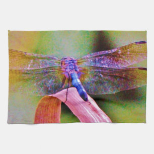 Bright Rainbow Pink Dragonfly Tea Towel