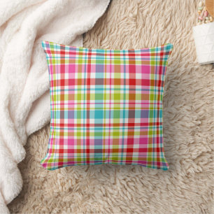 Bright Rainbow Plaid Checkered Pattern Cushion