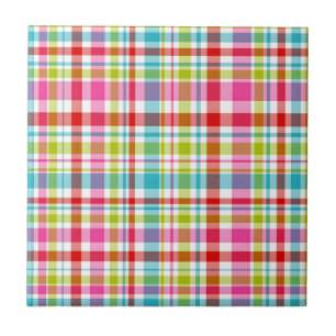 Bright Rainbow Plaid Checkered Pattern Tile