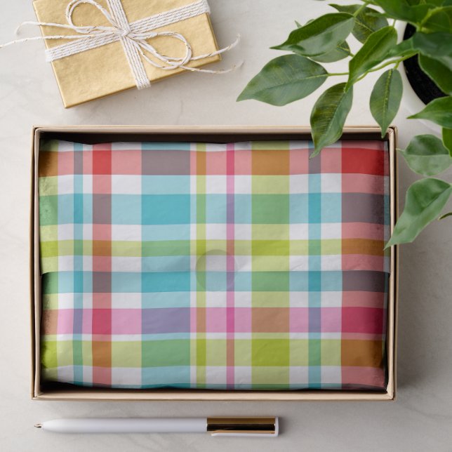Bright Rainbow Plaid Checkered Pattern Tissue Paper (Gift)