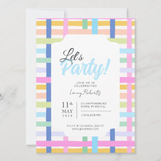 Bright Rainbow Plaid Invite - Colorful Pastel