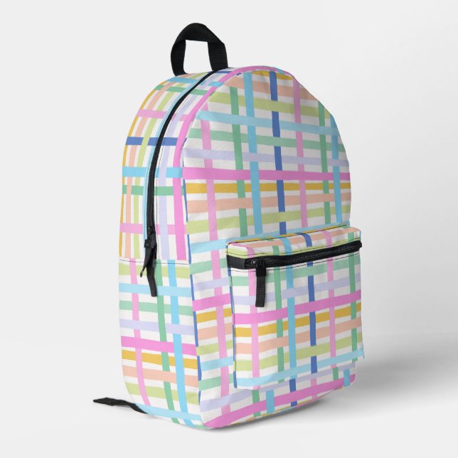 Bright Rainbow Plaid - Maximalist Gingham Girly Printed Backpack (Back Corner Left)