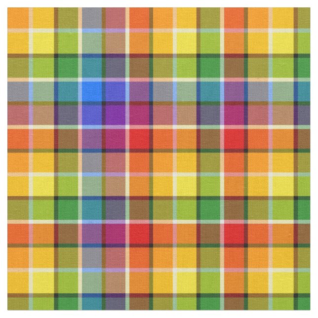 Bright Rainbow Plaid Pattern Fabric (Close Up)