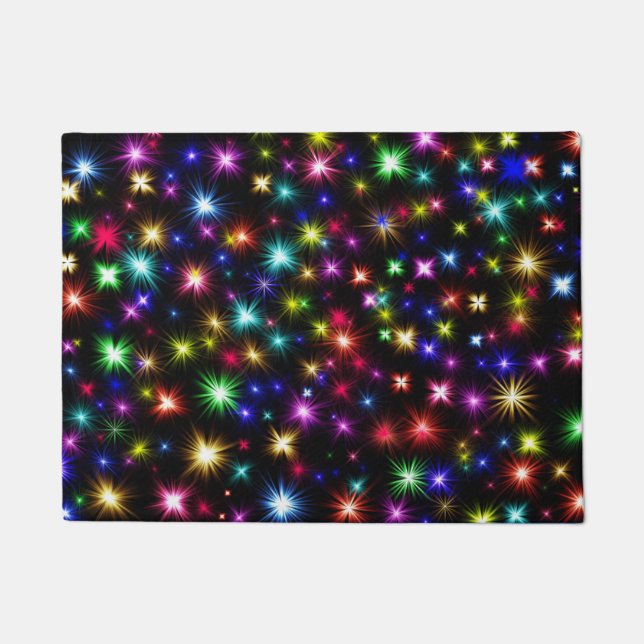 Bright Rainbow Sparkles, Stars & Fireworks Doormat (Front)