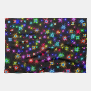 Bright Rainbow Sparkles, Stars & Fireworks Tea Towel