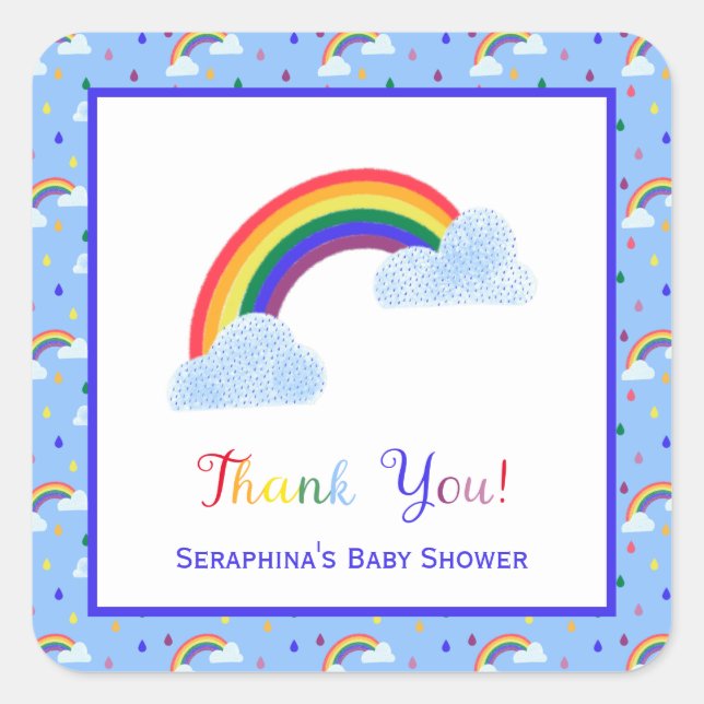 Bright Rainbow Sprinkle Baby Shower Thank You Square Sticker (Front)