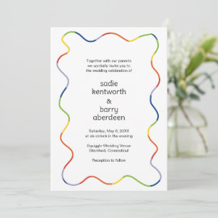Bright Rainbow Squiggle Frame Modern Wedding Invitation