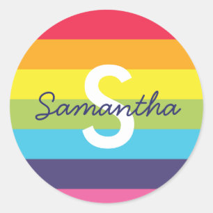 Bright Rainbow Stripe Initial Name Sticker