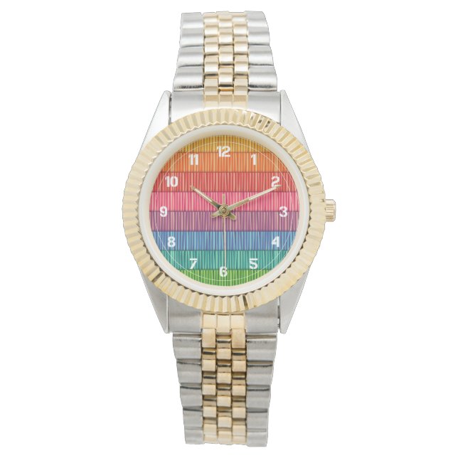 Bright Rainbow Striped Pattern Watch (Front)