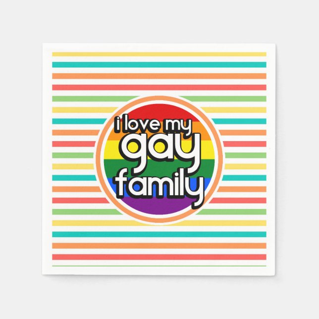 Bright Rainbow Stripes, Gay Family Napkin (Front)